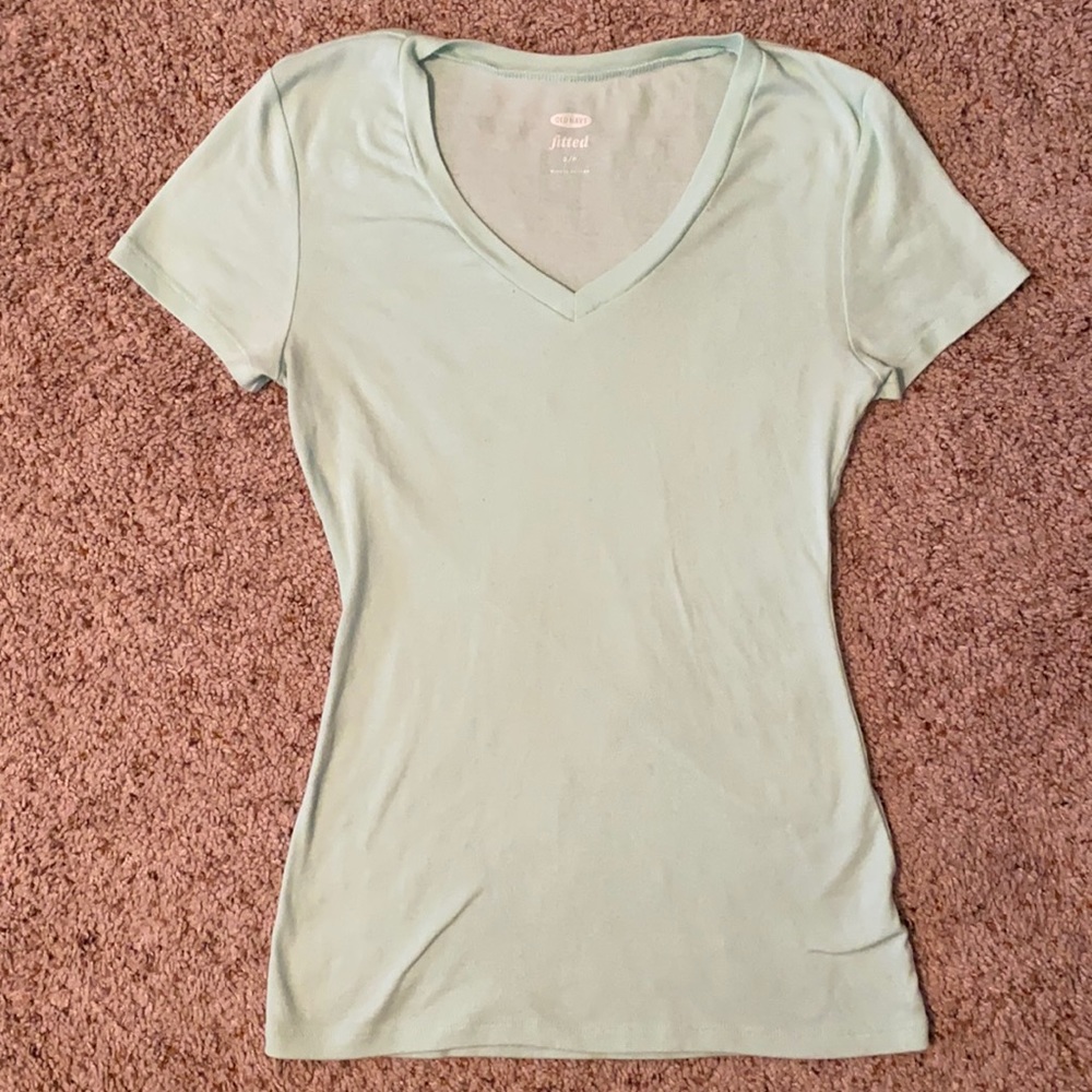 Old Navy Mint Green Fitted Short Sleeve V-Neck Top